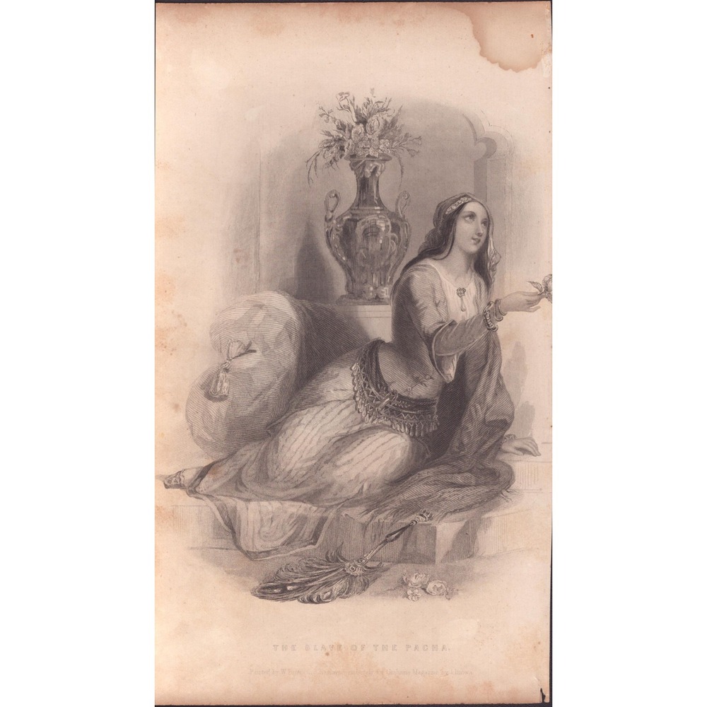 Antique The Slave of the Pacha Steel Engraving Grahams Magazine W Perring Art - Picture 1 of 1